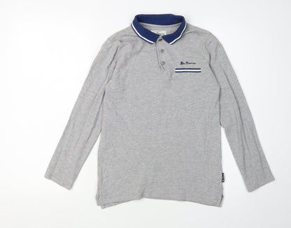 Ben Sherman Boys Grey Polo Long Sleeve 10-11 Years Logo Cotton