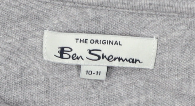 Ben Sherman Boys Grey Polo Long Sleeve 10-11 Years Logo Cotton