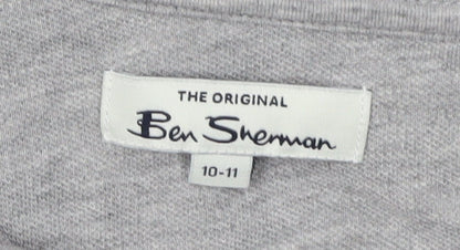 Ben Sherman Boys Grey Polo Long Sleeve 10-11 Years Logo Cotton