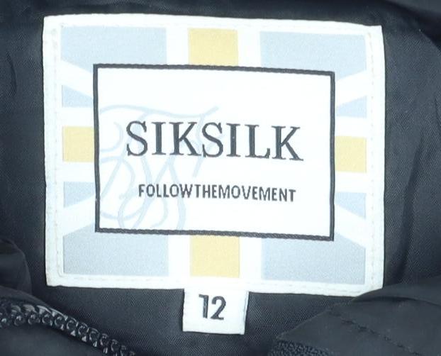 SikSilk Women’s Black Puffer Jacket Size 12 Hooded Winter