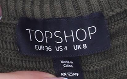 Womens UK Size 8 Topshop Green Vest Jumper