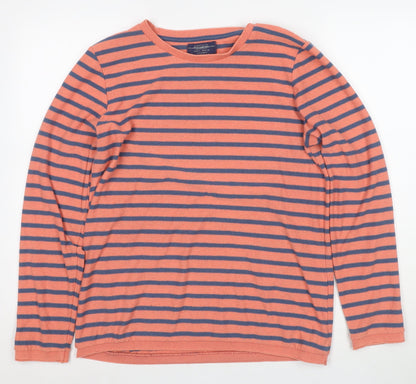 Pull&Bear Men's Orange Striped Long Sleeve T-Shirt