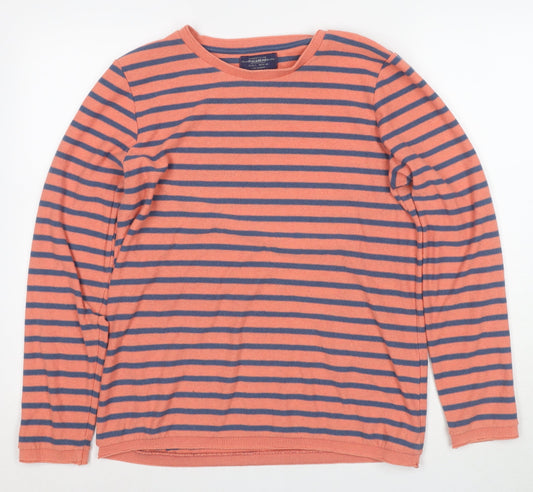 Pull&Bear Men's Orange Striped Long Sleeve T-Shirt