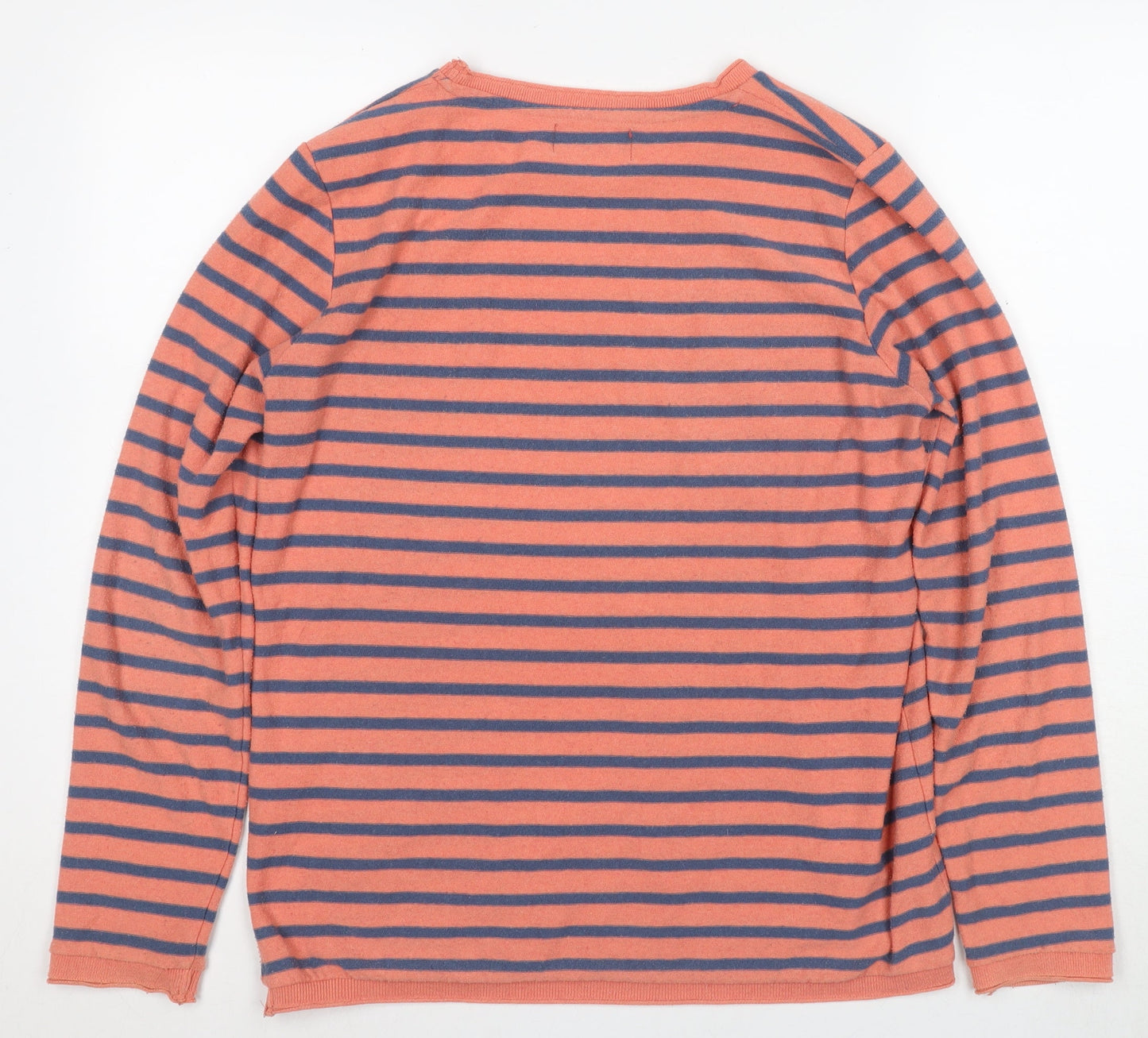 Pull&Bear Men's Orange Striped Long Sleeve T-Shirt