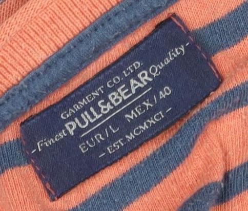 Pull&Bear Men's Orange Striped Long Sleeve T-Shirt