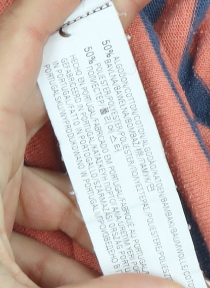 Pull&Bear Men's Orange Striped Long Sleeve T-Shirt