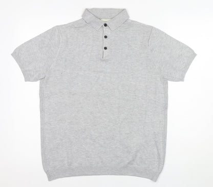 River Island Men's Grey Polo Shirt M Short Sleeve Casual