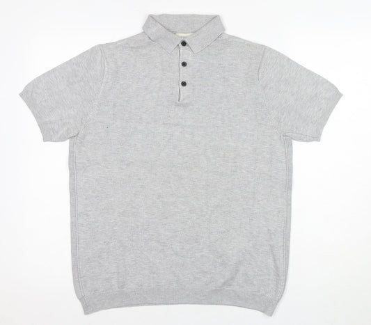 River Island Men's Grey Polo Shirt M Short Sleeve Casual