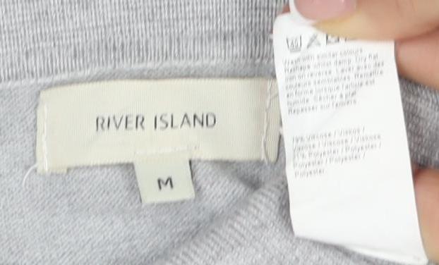 River Island Men's Grey Polo Shirt M Short Sleeve Casual