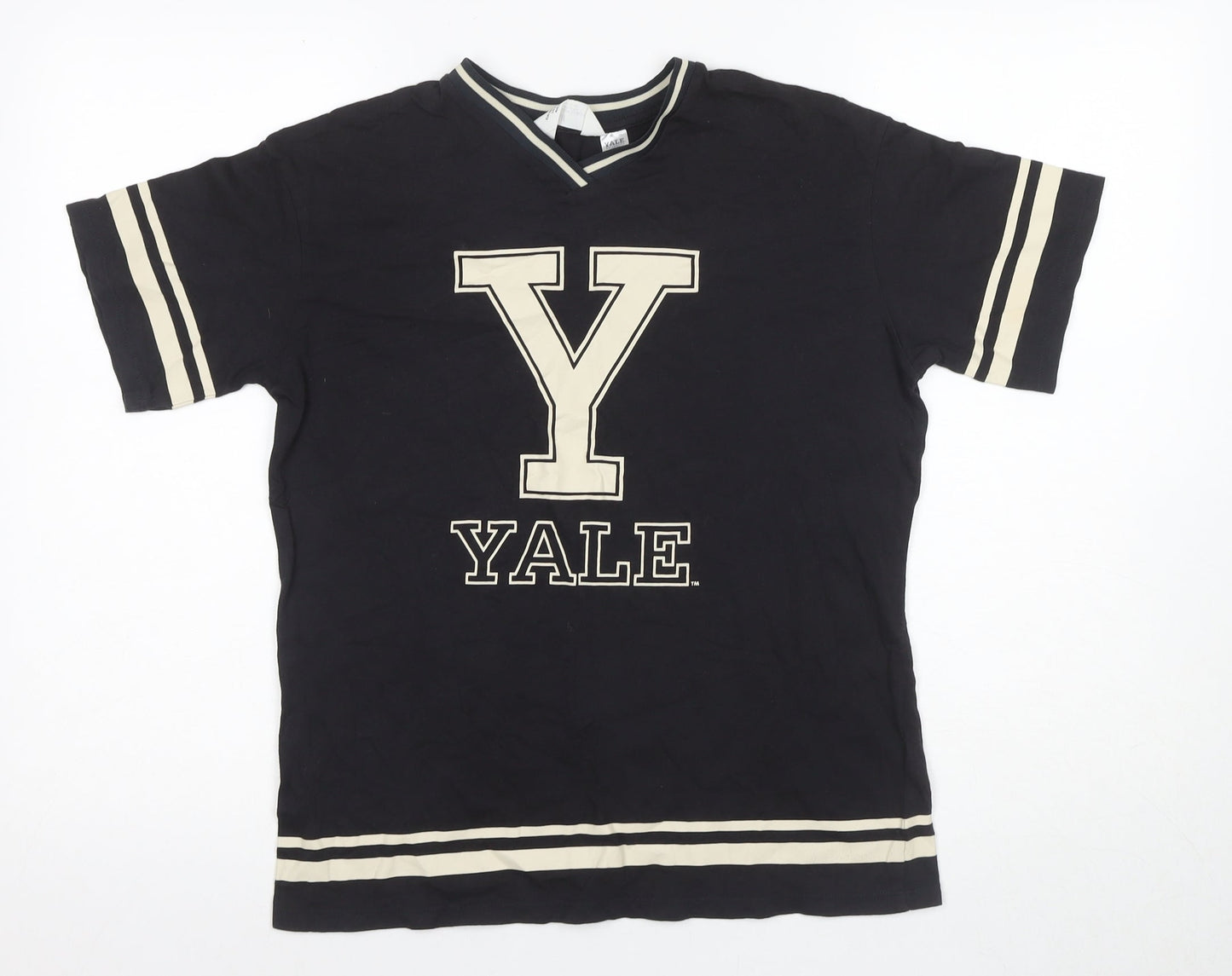 H&M Unisex Kids Black Ringer T-Shirt, 10-11 Years, Yale Logo