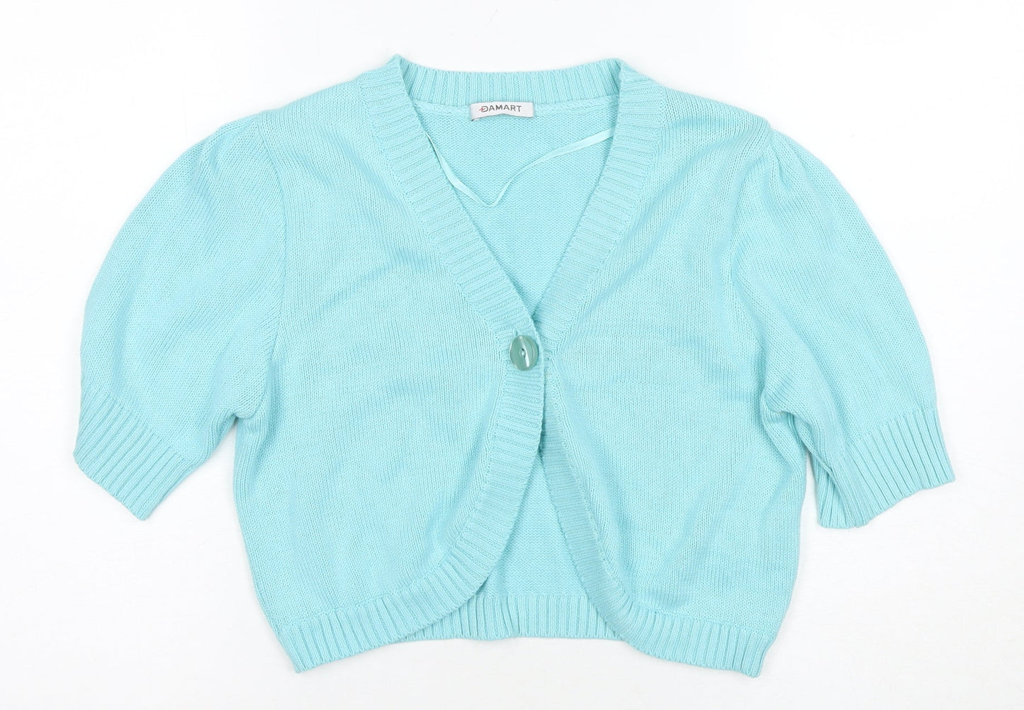 Damart Women's Blue Cardigan M V-Neck Puff Sleeve