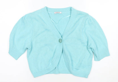 Damart Women's Blue Cardigan M V-Neck Puff Sleeve