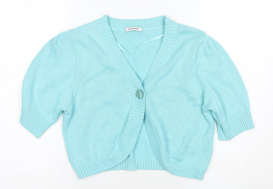 Damart Women's Blue Cardigan M V-Neck Puff Sleeve