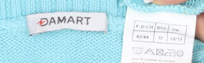 Damart Women's Blue Cardigan M V-Neck Puff Sleeve