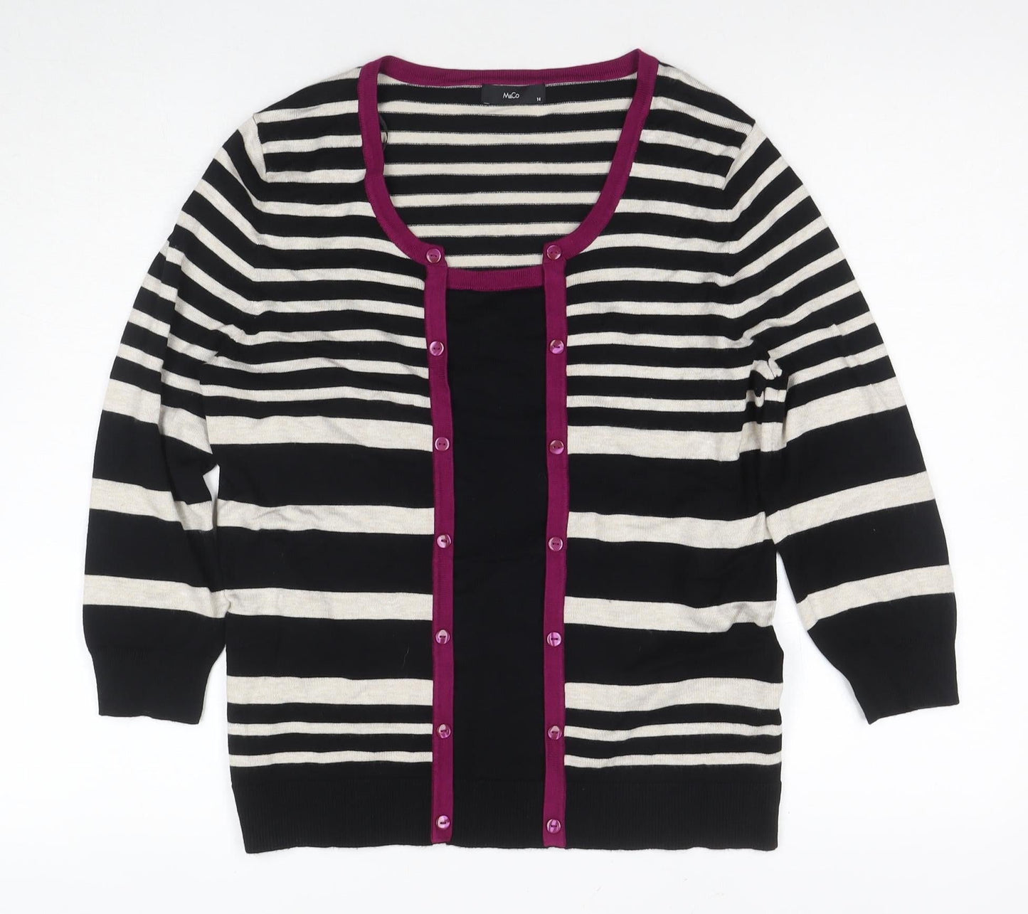 M&Co Women's Black Striped Button-Up Top Size 14