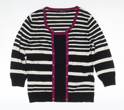 M&Co Women's Black Striped Button-Up Top Size 14