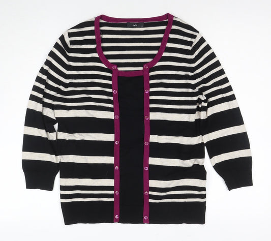 M&Co Women's Black Striped Button-Up Top Size 14