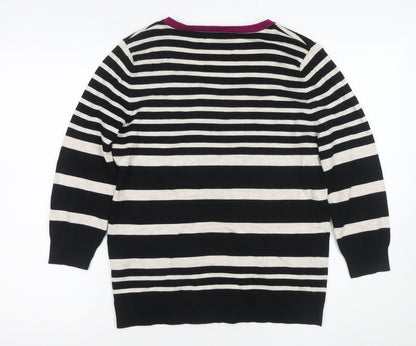 M&Co Women's Black Striped Button-Up Top Size 14