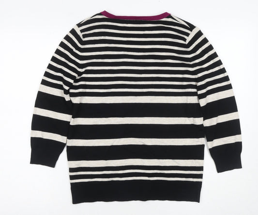 M&Co Women's Black Striped Button-Up Top Size 14