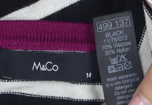 M&Co Women's Black Striped Button-Up Top Size 14