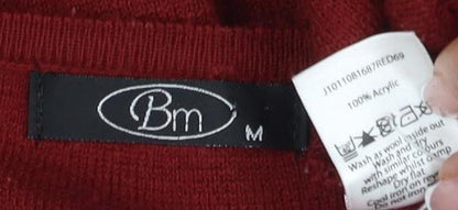 BJM Red Women's Cardigan M Acrylic Beaded Buttons