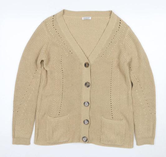 Damart Women's Beige Cardigan M Knit V-Neck Casual