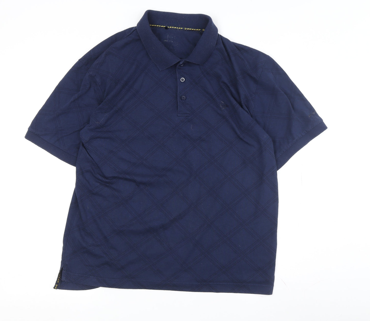 Dunlop Men's Blue Check Polo Shirt Short Sleeve Size L