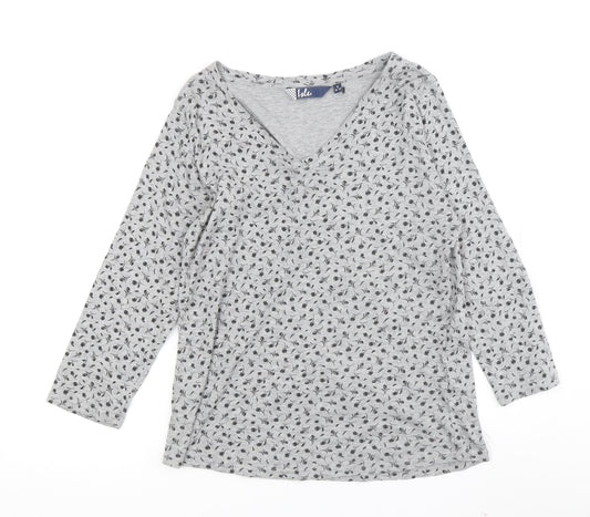 Isle Women's Grey V-Neck Floral Top Size 12