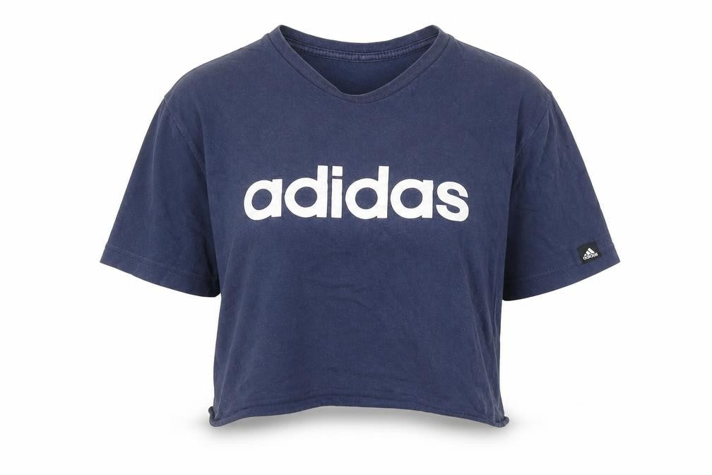 Front view of Adidas unisex blue crew neck logo t-shirt m