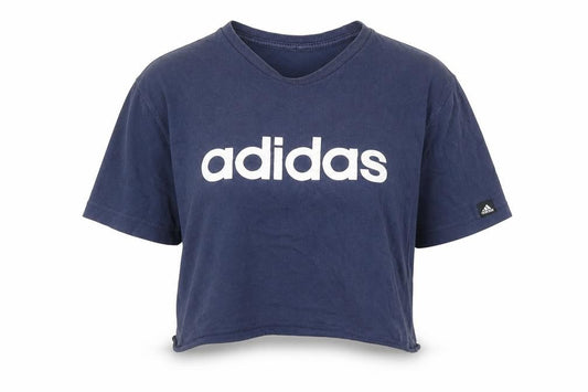 Front view of Adidas unisex blue crew neck logo t-shirt m