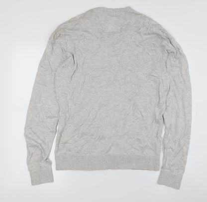 Hollister Men's Grey V-Neck Pullover Jumper M