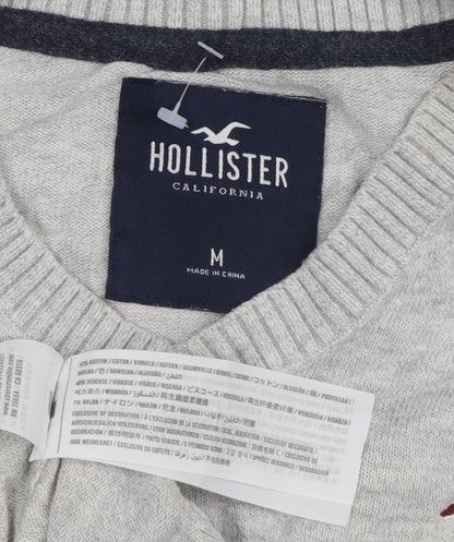 Hollister Men's Grey V-Neck Pullover Jumper M