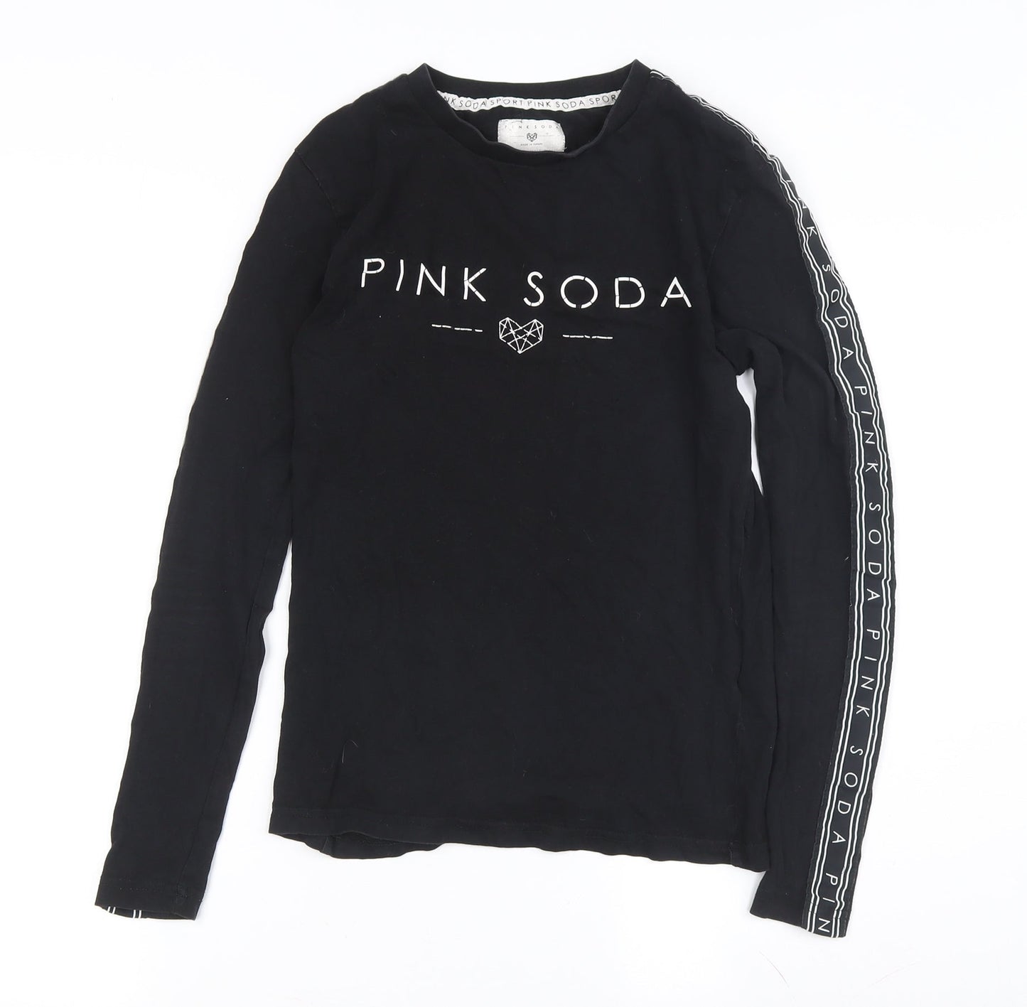 Womens UK Size 6 Pink Soda Black Basic T-Shirt