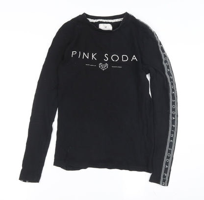 Womens UK Size 6 Pink Soda Black Basic T-Shirt