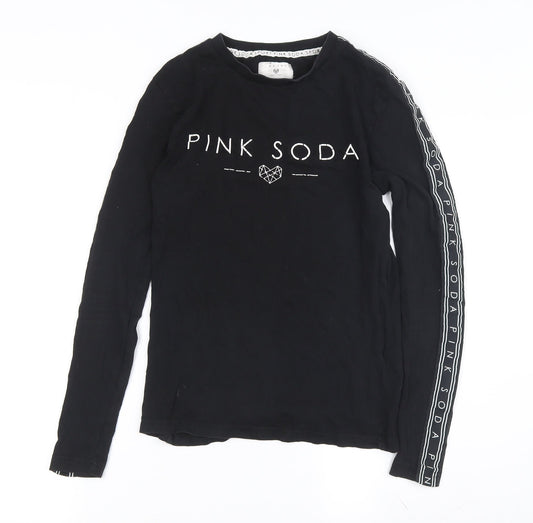 Womens UK Size 6 Pink Soda Black Basic T-Shirt