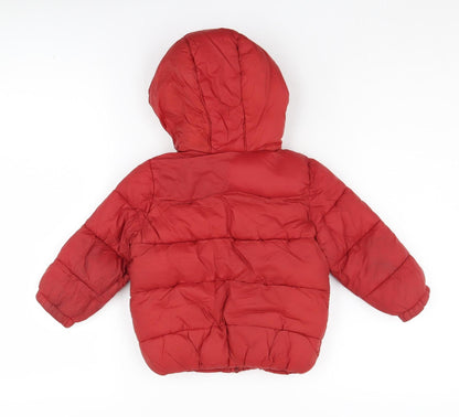 Zara Boys Red Puffer Jacket 3-4 Years Winter Hooded