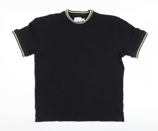 Topman Men's Black Crew Neck Cotton T-Shirt S