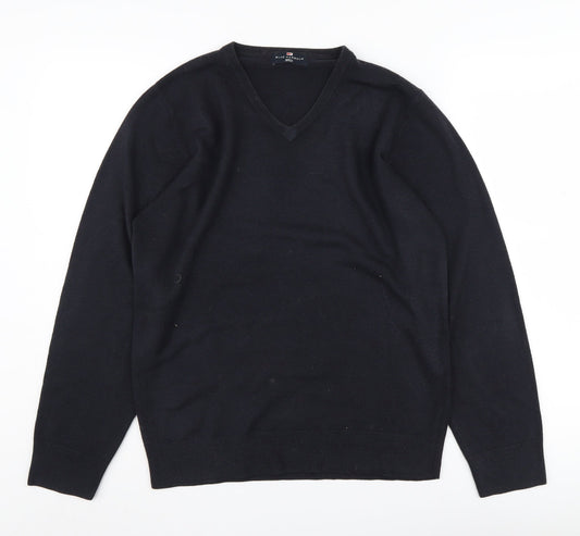Marks and Spencer Men's Black V-Neck Jumper, Size S