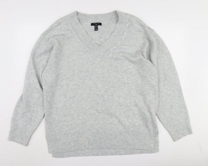 New Look Women's Grey V-Neck Pullover Jumper Size M