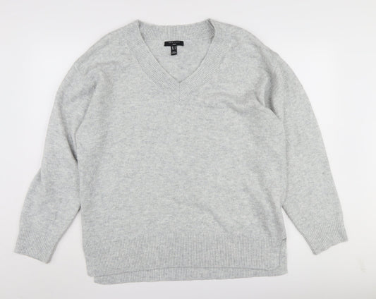New Look Women's Grey V-Neck Pullover Jumper Size M
