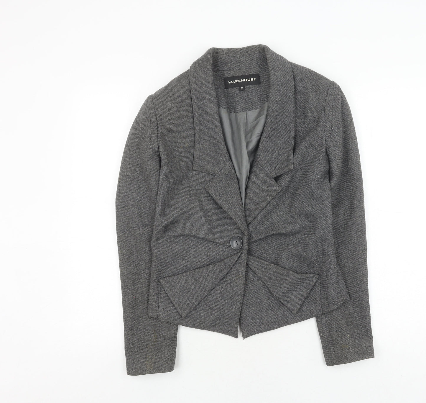 Warehouse Women's Grey Wool Blazer - Size 10, Elegant Business Wear