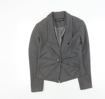 Warehouse Women's Grey Wool Blazer - Size 10, Elegant Business Wear