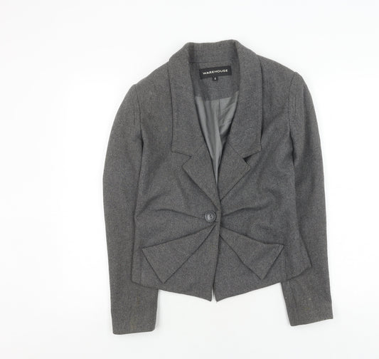 Warehouse Women's Grey Wool Blazer - Size 10, Elegant Business Wear