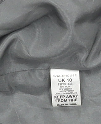 Warehouse Women's Grey Wool Blazer - Size 10, Elegant Business Wear