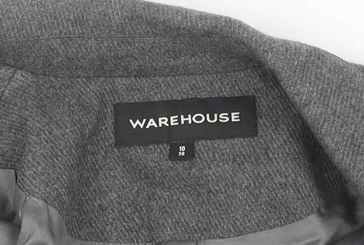Warehouse Women's Grey Wool Blazer - Size 10, Elegant Business Wear