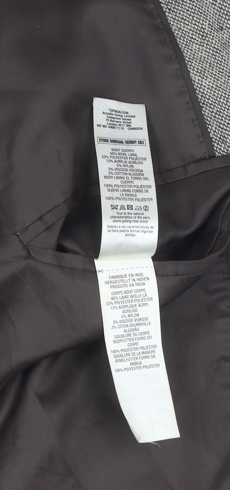 Mens UK Size 40 Topman Regular Grey Suit Jacket