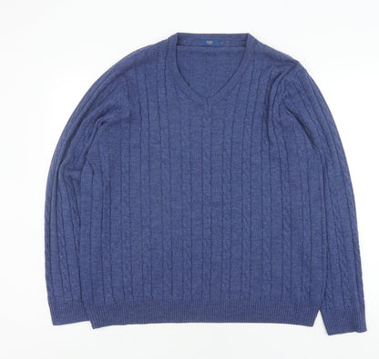 Cotton Traders Men's Blue V-Neck Cable Knit Jumper L
