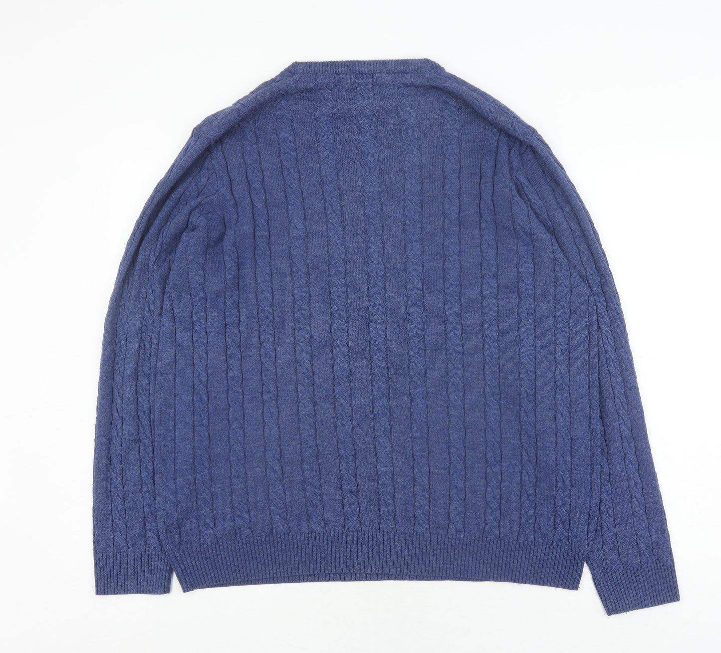 Cotton Traders Men's Blue V-Neck Cable Knit Jumper L