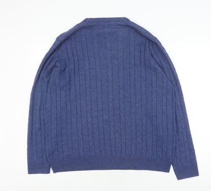 Cotton Traders Men's Blue V-Neck Cable Knit Jumper L