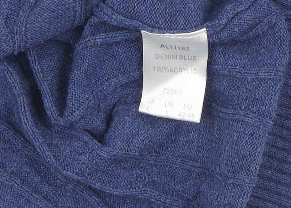 Cotton Traders Men's Blue V-Neck Cable Knit Jumper L